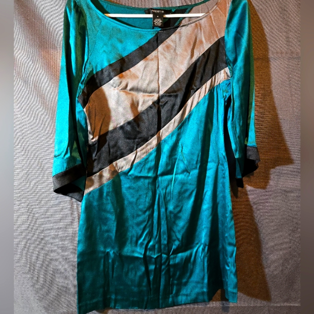 Arden B Teal and Black Silk Blend Dress